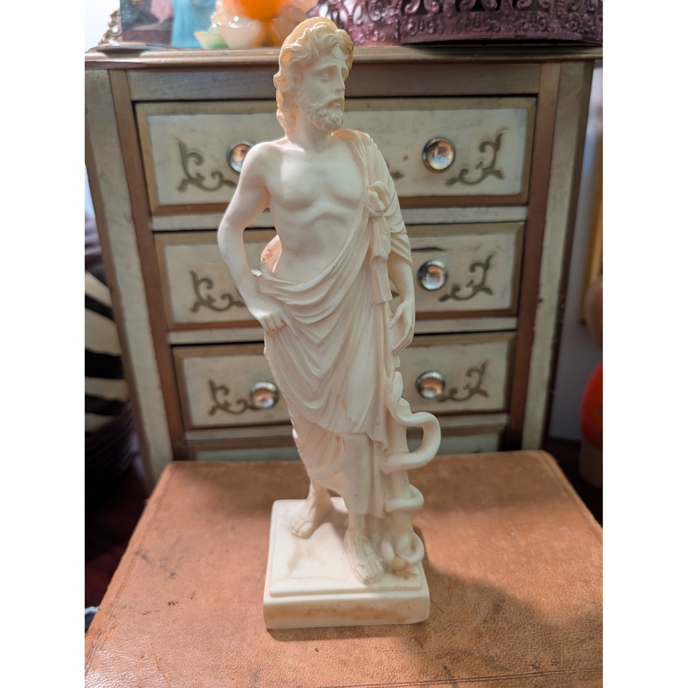 Asclepius God of Medicine Statue 8.5" Greek Mythology Sculpture White